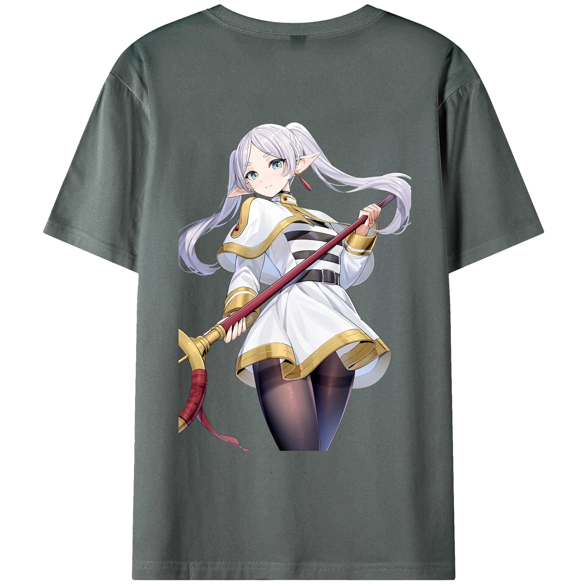 （画像用） 葬送のフリーレン Frieren 綿100％ メンズ半袖Tシャツ（バックプリント） 通気性